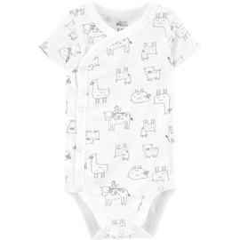 Simple Joys by Carter's Baby 5-Pack Short-Sleeve Bodysuit, Green/Grey Forest Animals/Light Grey Heather/Mint Green Stripe/White Llama, 0-3 Months