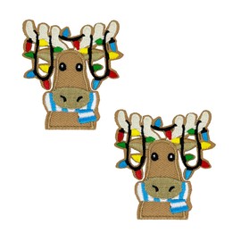 Christmas Moose Lights in Antlers Embroidered iron on Patches, Christmas Pajama DIY