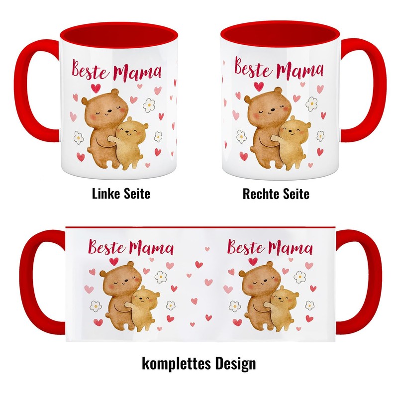 Bären Mutter und Kind Kaffeebecher in rot mit Spruch Beste