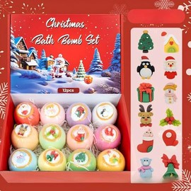 12 * 80g Bolas de Baño Navideñas, con 12 Juguetes de Sorpresa en Interior, La Mejor Opción Como Regalo Para Hombres y Mujeres y Niños