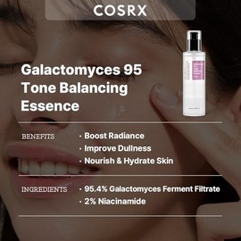 COSRX Galactomyces 95 Tónico Equilibrante del Tono, 100ml / 3.38 fl.oz, Hidratante, Calmante para la Piel, Contiene 95% de Filtro de Fermento de Galactomyces, Para Todos los Tipos de Piel, Cuidado de