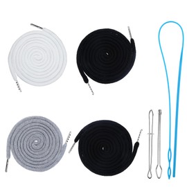 BOHUIZ 4 Pcs Drawstring Cords, 54" Hoodie String Replacement with Easy Drawstring Threader Tool, Draw String for Shorts Pants Sweatpants Jackets Coats Hoodies (Black/White/Navy/Grey)