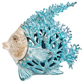 Corner Merchant Ocean Decor Coral Reef Angelfish Beach Home Decor Coral Look Polystone Tabletop Collection (Turquoise)