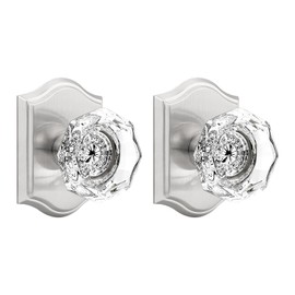 Satin Nickel Dummy Crystal Door Knob, Single Side No-Turning Glass Door Handles,2 Pack Inactive Diamond Octagonal Knob Set