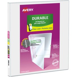Avery Durable View 3 Ring Binder, 0.5 Inch, Slant D Rings, White, 2 Pockets, 120 Sheet Capacity, PVC Free (34075)