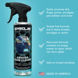 PROJE' Genesis Glass Cleaner - Safe On Tinted Glass - Streak Free Car Window Cleaner - Ammonia Free - Effortlessly Removes Dirt, Dust, Oil, Grease, Insects & More - 16 fl oz