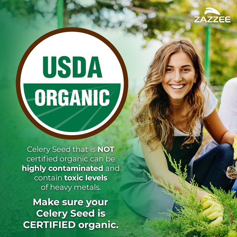 Zazzee USDA Organic Celery Seed 20:1 Extract, 6000 mg Strength,