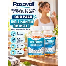 Triple Magnesio Duo Pack con Omega-3, 60 Cápsulas por Frasco (120 Cápsulas), Suplemento Mineral para Recuperación Muscular y Bienestar