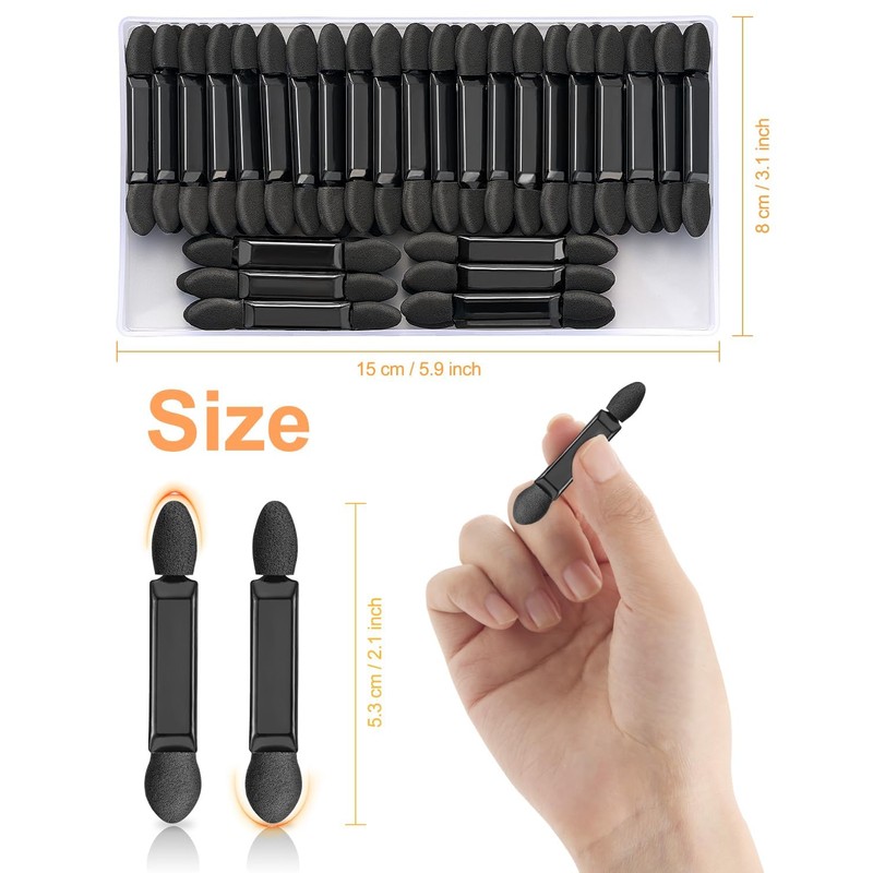Hebterrka Pack of 50 Double-Sided Eyeshadow Applicators with Organiser, Disposable
