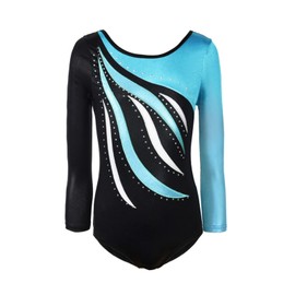 MORESAVE Gymnastics Leotards for Girls Long Sleeve Sparkle Leotards Shiny Embroidery Leotard Athletic Ballet Dance Bodysuit Clothes One Piece Practice Unitards Jumpsuit(Blue, 9-10 Years)