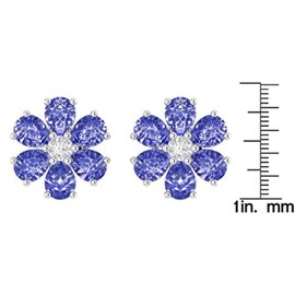Solid Sterling Silver Pear-Shaped 1.64carats Tanzanite Flower Style Summer Cute Stud Earrings for Women, Fine Jewelry High Polished Sterling Silver Studs