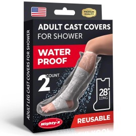 Mighty-X 100% Waterproof Cast Covers for Shower Leg - Tight Seal - Reusable Adult 2pk Hal
