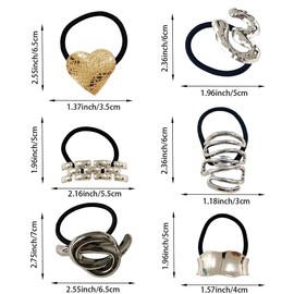 6PCS Metal Geometric Hair Ties for Women Girls, Elegant Elastics Ponytail Hair Scrunchies for Long Thick Silver Fashion Hairband Non-Damage Hair Accessories