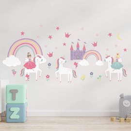Kids Unicorns Princess Rainbows 38 Peel and Stick Wall Stickers Bedroom Décor Decal