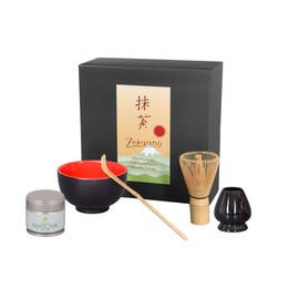 Bio Matcha Starter Set 5 Pieces Malika Black/Red Includes Matcha Bowl, Matcha Spoon and Bamboo Matcha Whisk (Set of Luxury Gift Box. Aricola®