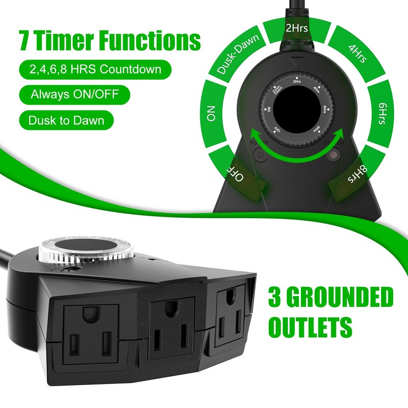 Outdoor Light Timer Waterproof, 24 Hours Plug in Timer with
