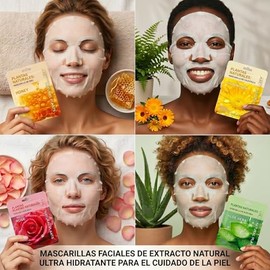 Set 10 Mascarillas Coreanas Hidratantes, Facial Cuidado de la Piel, Mascarillas en Tela Hidratante con Colágeno y Vitamina e, Surtidas Todo Tipo de Pi