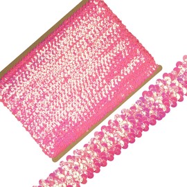Length10 Yards，Wide 1.1 Inch Elastic Sequin Ribbon Trim for Sewing Dress Dance Costumes Headband (Deep Pink/AB-30mm)