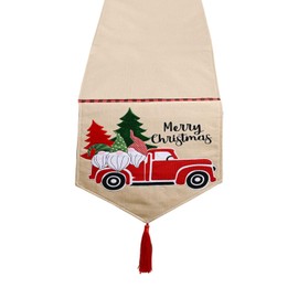 Trimming Shop Christmas Table Runner Xmas Red Car Long Cotton Linen Table Runner for Holiday Festive Season Home Christmas Table Decoration, 184cm x 34cm