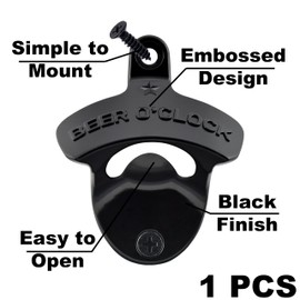 Jumiok Black Bottle Opener Wall Mount Beer Cap Opener BEER O'CLOCK Soda Bottle Top Opener Cooler Mounted
