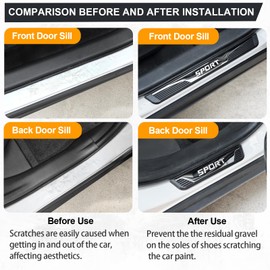 DREOOCAR 4Pcs Stainless Steel Car Door Sill Protector Door Threshold Protector Front and Rear Door Car Pedal Kick Protection Door Sill Scuff Plate Car Universal Accessories for Car Truck SUV Black