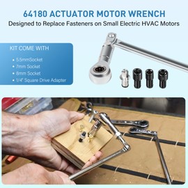 Yoursme 64180 Actuator Motor Wrench Kit Come with 5.5mm 7mm 8mm Sockets and 1/4" Square Drive Adapter, Replace Fasteners on Small Electric HVAC Motors