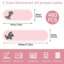 480Pcs Baby Bottle Labels for Daycare, Waterproof Name Labels Daycare Essentials for Nursery and Preschool (Dinosaurs)