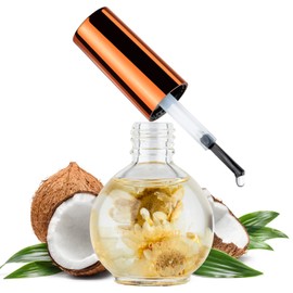 Cuticle Oil, Nail Oil Infused with Real Flowers, 15 ML Hydrates, Moisturizes, Strengthens, Repairs, Revitalizing for Nails Damage Dry Cuticle, Nail Treatment, Coconut
