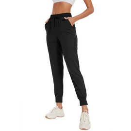 BATHRINS Women Tapered Joggers with Pockets – Casual Yoga High Waist Sweatpants Black