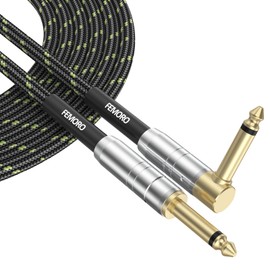 FEMORO Guitar Cable 10 ft, Instrument Cables Electric Guitar Amp 22AWG Cord TS 1/4 Inch Audio Chord 6.35MM Right Angle for AV Receiver Bass Amplifier AMP Piano Keyboard Microphone Mixer