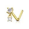 COCHARM 14K Solid Gold Sparkling CZ Dangle Nose Stud 20g Yellow Gold L Bend Nostril Nose Stud 7mm Long Dangling Nose Piercing 14kt Real Gold Nose Stud Nose Ring Press Fit Nose Jewelry