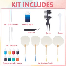 WEBEEDY DIY Wasser Marmor Malerei Kit für Erwachsene 4 Sets 2 Styles DIY Fan Marbling Paint Art Kit mit Anleitung für Anfänger malen Sie Ihre eigenen Fan Art Craft Kits Urlaub Geschenk