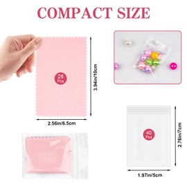 WEGOUP 28 Pcs Silver Polishing Cloth for Sterling Silver Jewelry, Pink Cleaner Cloth for Rings, Includes 40 Pcs Small Jewelry Bags, Gift for Men and Women