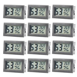 12 x Digital Thermometer Hygrometer Indoor Mini Room Thermometer Indoor Humidity Meter Room Thermometer for Home Office Greenhouse Refrigerator, Black