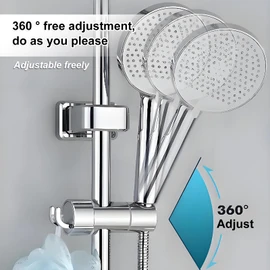 Shower Head Holder, New Model with Hooks，Adjustable 14-25mm（Actual Testing），Hand Shower Holder Bracket for Slide Bar,Detachable Slider Clamp Bathroom Replacement, 360 Degree Rotation Sprayer Holder