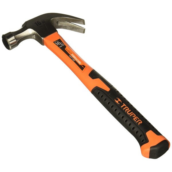 Truper MA-16F, Martillo pulido, uña curva 16 oz, mango de