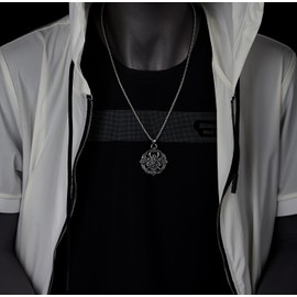 COOLSTEELANDBEYOND Samurai Warrior Pendant Necklace for Men, Japanese Katana Helmet Design, Stainless Steel Chain, Gothic Jewellery