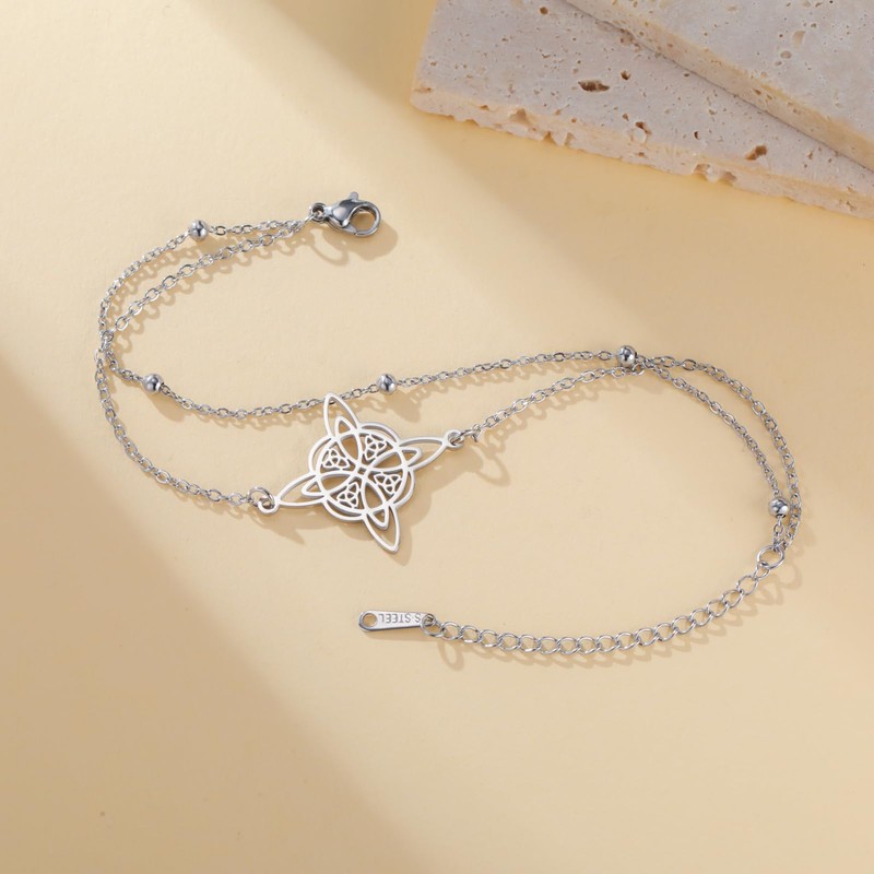 TEAMER Adjustable Witches Knot Bracelet Stainless Steel Dainty Double Layer