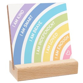 Mental Health Inspirational Gift, Colorful Positive Self Affirmations Wooden Sign, Inspiration Positive Wood Sign with Wooden Stand, Encourage Gifts for Psychologist School Counselor Student Boy Girl