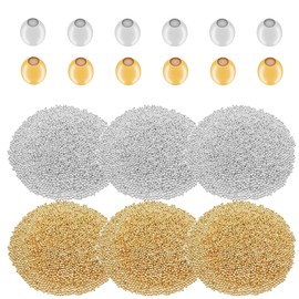 Mulutoo 4800 Pieces 2mm Metal Spacer Beads Metallic Plated Round Beads Tiny Smooth Crimp Beads Metal Bead Spacers for DIY Bracelet Jewelry Making Clamp End Stopper Spacer Beads(Gold and Silver)