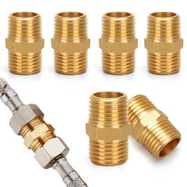 6 pieces gas hose connector, brass gas hose, quick coupling gas, 1/4 inch male thread, left double nipple, coupling, propane, brass, double nipple for sanitary