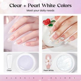 MIZHSE Solid Builder Gel for Nails, Clear and Pearl White 3D Nail Art,Non-Sticky Sculpting Building Hard Gel with Dual Form Silicone Pen for Carving Patterns Decoration Nail Art Manicure Home DIY