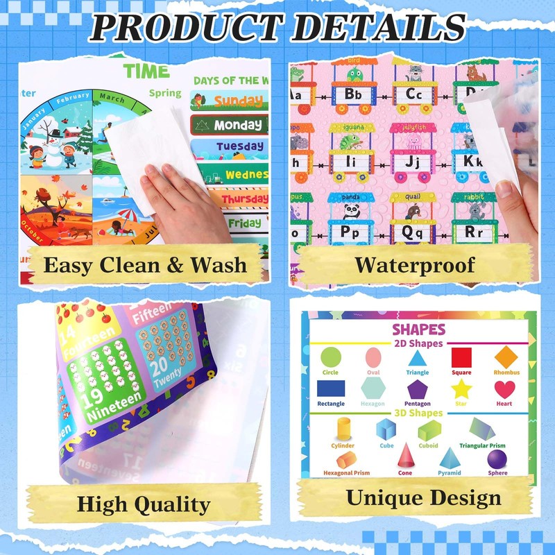 8 Pcs Educational Preschool Placemat Set for Toddler and Kids