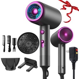 Powerful Ionic Hair Dryer Kit, 1 Set Hair Dryer & Concentrator & Diffuser & 3 Comb & Hanging Rack & Manual, Professional Hair Styling Tool, Versatile Styling Options, Frizz Reduction, Hair Dryer, Hair Blow Dryer:_Grey_one-size