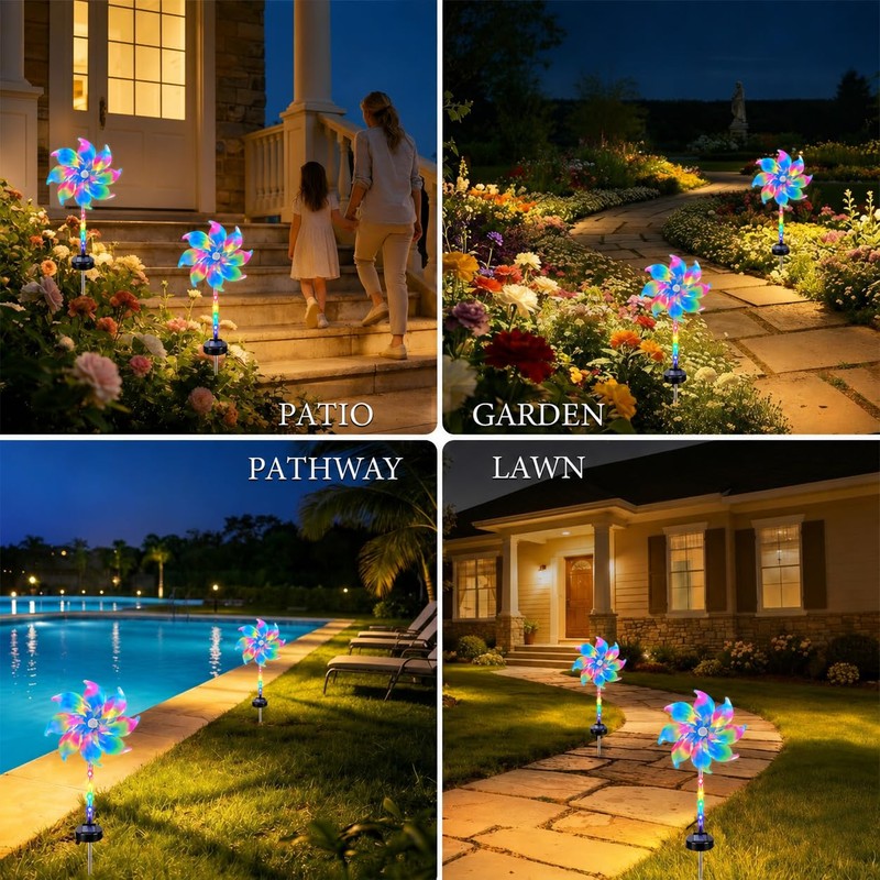 360° Solar Wind Spinners with Led Lights, Windmill for Yard