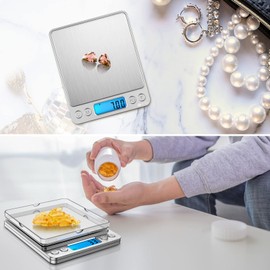 Brifit Feinwaage, Digitalwaage 500g, Taschenwaage, Briefwaage, Grammwaage, mit EIN 100g Edelstahl Kalibriergewicht, PCS Funktion, Tara-Funktion, 6 Einheiten Konvertierung, Auto-Off (Silber)