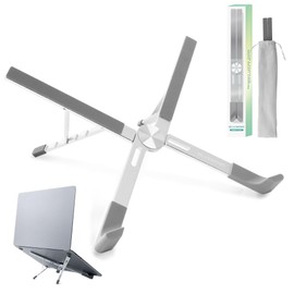 BELLEMOND | X-Shape Laptop Stand – Adjustable Aluminum Riser, 5 Height Levels, Lightweight & Foldable, Ventilated, for Laptops and Tablets up to 17.3" | Space Silver
