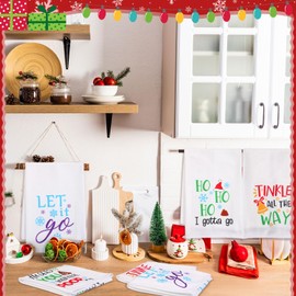 FuWeave 4 Pcs Funny Christmas Kitchen Towels He Sees You When You're Pooping Hand Towels Fun Christmas Dish Towels with Funny Sayings Xmas Kitchen Bathroom Decorations Novelty Xmas Gifts for Women Men