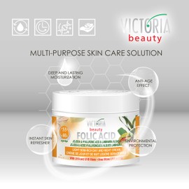 Victoria Beauty Anti Wrinkle Face Cream with Folic and Hyaluronic Acid, Niacinamide, Vitamin C, E, B5 and Jojoba Oil - Day and Night Moisturiser For Mature Skin (Age 40+) - Non Comedogenic
