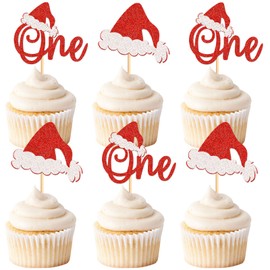 Keaziu - Paquete de 24 unidades de adornos para cupcakes de Navidad, color rojo, para celebrar magdalenas de Navidad, cumpleaños, fiesta, decoración de tartas, color rojo